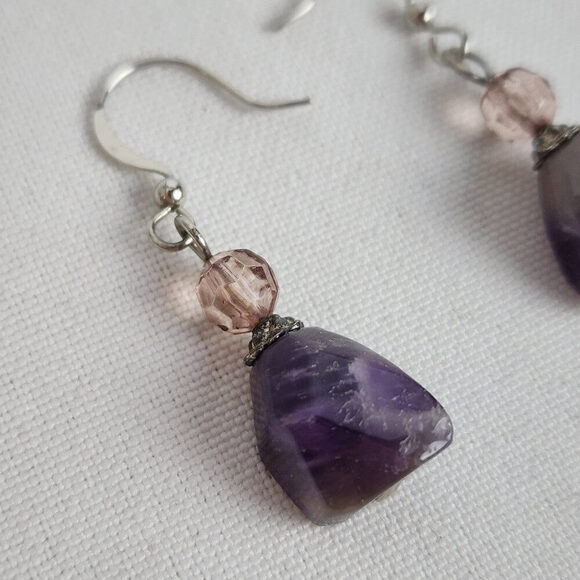 Purple Natural Stone Drop Earrings - Picture 3 of 4